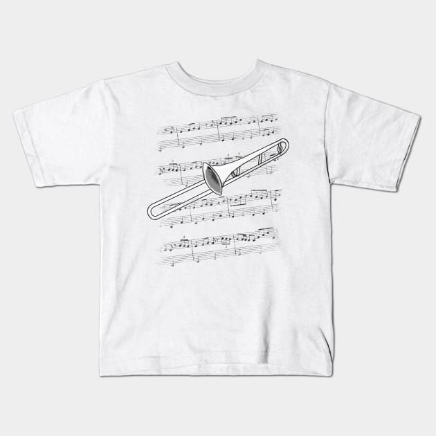 Trombone Player Trombonist Brass Musician Kids T-Shirt by doodlerob